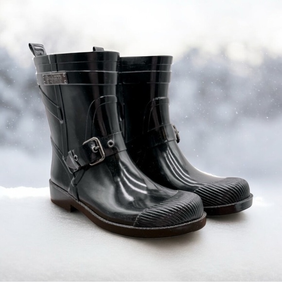 Coach Shoes - Coach - Lester Shiny Rubber Rain Boots - size 6 in box